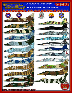 Decal 1/48  Extremely Adversarial. Douglas A-4E, A-4F, TA-4J Skyhawk, Lockheed-Martin F-16N, Northrop F-5E, F-5F