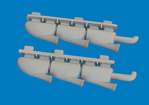 Additions (3D resin printing) 1/72 Supermarine Spitfire Mk.V three-stacks exhaust fishtail 3D-Printed 1/72 (designed to be used with Eduard kits)
