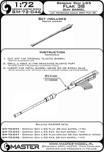 Military vehicle detailing sets (brass) 1/72 German 2cm L/65 Flak 38 gun barrel (1pcs)