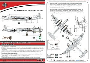 Decal 1/32 Heinkel He219A (V-045, DV+VL, Werneuchen test base) (Owl Decals)