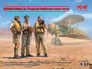 Figures (resin) 1/32 British Pilots in Tropical Uniform (1939-1943) (3 figures)  (ICM)