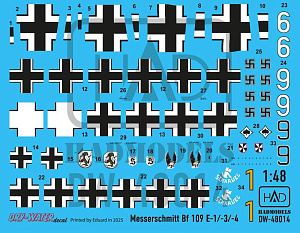 Decal 1/48 Bf 109 E-1/E-3/E-4 (dry-water) (HAD)