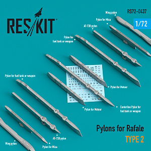 Additions (3D resin printing) 1/72 Pylons for Dassault Rafale type 2 (ResKit)