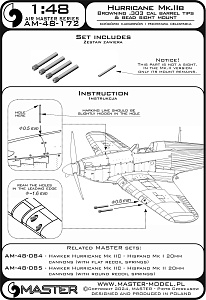 Aircraft detailing sets (brass) 1/48 Hawker Hurricane Mk.IIb - Browning .303 cal barrel tips & bead sight mount