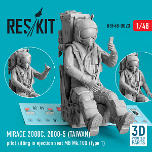 Additions (3D resin printing) 1/48 Dassault-Mirage 2000C 2000-5 (TAIWAN) pilot sitting in ejection seat MB Mk.10Q (Type 1) (ResKit)