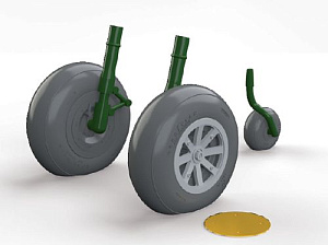 Additions (3D resin printing) 1/48 Curtiss P-40B Tomahawk wheels with weighted tyre effect (designed to be used with Airfix kits) 