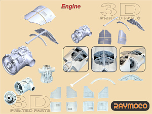 Additions (3D resin printing) 1/48 SEA HARRIER FA 2 Engine, Exhaust Nozzles, Electronics, Radar. (Raymoco)
