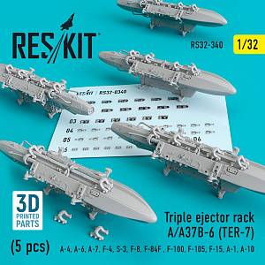 Additions (3D resin printing) 1/32 Triple Ejector Rack A/A37B-6 (TER-7) (5 pcs) (A-4, A-6, LTV A-7, McDonnell F-4, S-3,F-8, Republic F-84F, F-100, F-105, F-15, A-1)