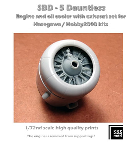 Additions (3D resin printing) 1/72 Douglas SBD-5 Dauntless engine, oil cooler and exhaust set (3d-printed) (designed to be used with Hasegawa and Hobby 2000 kits)