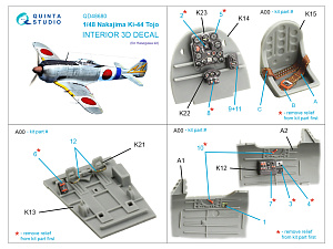 Nakajima Ki-44 3D-Printed & coloured Interior on decal paper (Hasegawa)