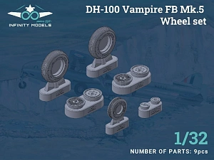 Additions (3D resin printing) 1/32 de Havilland DH-100 Vampire Mk.5 - Wheel Set (for Infinity Models kits)