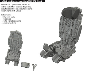 Additions (3D resin printing) 1/72 Mikoyan MiG-21 seat with integral belts 3D-Printed 1/72 (designed to be used with Eduard kits)