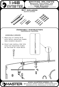 Aircraft detailing sets (brass) 1/48 Supermarine Spitfire Mk.IIb/Mk.Vb - Hispano 20mm cannons in fairings (designed to be used with Eduard kits)