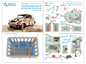 Kubelwagen Type 82 3D-Printed & coloured Interior on decal paper (Meng VS-016) (with 3D-printed resin parts) 
