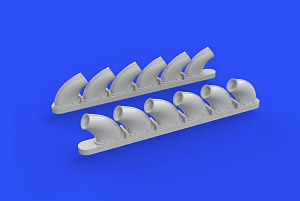 Additions (3D resin printing) 1/48 Curtiss P-40B Tomahawk exhaust stacks (designed to be used with Airfix kits) 