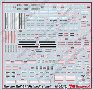 Decal 1/48 Mikoyan MiG-21 Fishbed complete stencil data for one aircraft (Begemot)