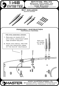 Aircraft detailing sets (brass) 1/48 Supermarine Spitfire Mk.Vc - Hispano 20mm cannons in fairings and Browning .303 barrel tips (designed to be used with Eduard kits)