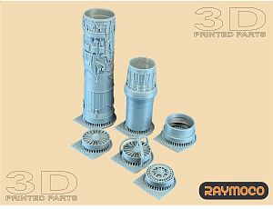 Additions (3D resin printing) 1/48 Turbo Jet Engine F100-PW-220/229 (2 sets) (Raymoco)