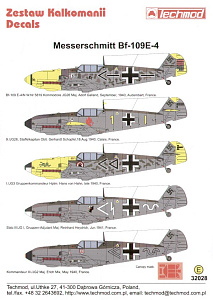 Decal 1/32 Messerschmitt Bf-109E-4 (5) Black (Techmod)