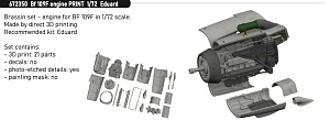 Additions (3D resin printing) 1/72 Messerschmitt Bf-109F engine 3D-Printed 1/72 (designed to be used with Eduard kits) 