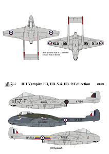 Decal 1/72 de Havilland Vampire F.3, FB.5 & FB.9 Collection (Aims)