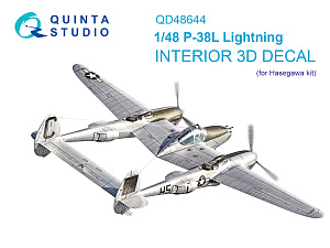 P-38L Lightning 3D-Printed & coloured Interior on decal paper (Hasegawa)