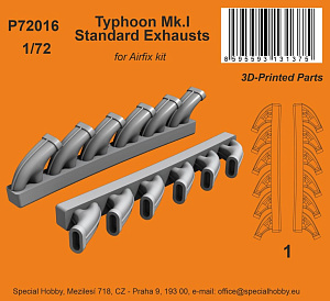 Additions (3D resin printing) 1/72 Hawker Typhoon Mk.I Standard Exhausts 3D-printed (designed to be used with Airfix kits)