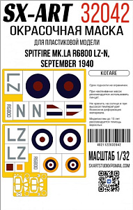 Paint Mask 1/32 Spitfire Mk.la R6800 LZ-N, September 1940 (Kotare) (SX-Art)