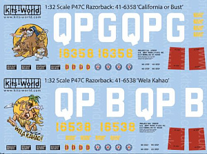 Decal 1/32 Republic P-47C Thunderbolt 'Razorback' 41-6358 QP-G 'California or Bust'  (Kits-World)