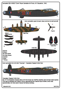 Decal 1/72 Avro Lancaster B.I/III SE-X KB837 'Devil' 431 Sqn (Iroquois) 6 Grp Croft (Kits-World)