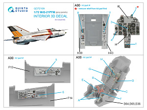 MiG-21PFM Gray panels 3D-Printed & coloured Interior on decal paper (Eduard)