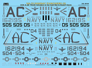 Decal 1/32 VA-75 SUNDAY PUNCHERS (2). USN Grumman A-6E TRAM Intruders in the Cold War & Desert Storm (AOA Decals)