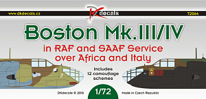 Decal 1/72 Douglas Boston Mk.III/Mk.V in RAF and SAAF service over Africa and Italy (DK Decals)