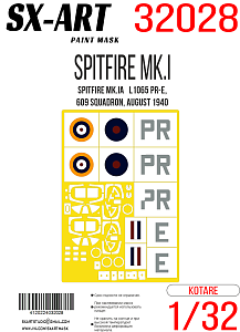 Paint Mask 1/32  Spitfire Мk.Ia L1065 PR-E (Kotare)