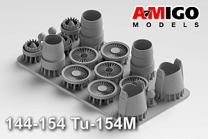 Additions (3D resin printing) 1/144 Tupolev Type 154M aircraft engine D-30KU (Zvezda) (Amigo Models)