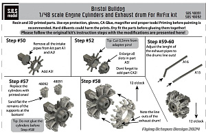 Additions (3D resin printing) 1/48 Bristol Bulldog engine upgrade set (without rocker covers) (designed to be used with Airfix kits)