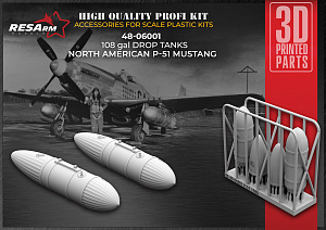 Additions (3D resin printing) 1/48 108 gal outboard fuel tanks for P-51 D (RESArm)