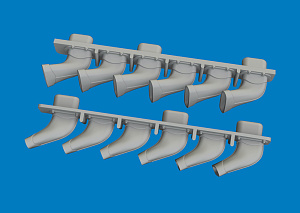 Additions (3D resin printing) 1/72 Supermarine Spitfire Mk.V six-stacks exhaust fishtail 3D-Printed 1/72 (designed to be used with Eduard kits)