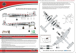 Decal 1/32 Heinkel He219A-019, (DV+VI, Rechlin test base) (Owl Decals)