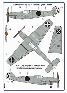 Decal 1/72 Messerschmitt Bf-109V3,V4 / 2 decal versions Legion Condor in Spain (AML)