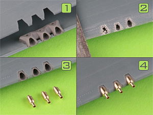 Aircraft detailing sets (brass) 1/48 Curtiss P-40E - gunsight & Pitot Tube & Browning .50 blast tubes with adapter (designed to be used with Eduard model kits)