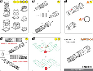 Additions (3D resin printing) 1/48 Turbo Jet Engine R-15B-300 (2 sets) (for MiG-25) (Raymoco)
