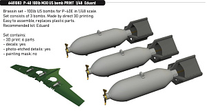 Additions (3D resin printing) 1/48 Curtiss P-40E Warhawk 100lb M30 US bombs 3D-Printed 1/48 (designed to be used with Eduard kits)