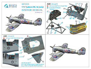 Hawker Typhoon Mk.1b (early) 3D-Printed & coloured Interior on decal paper (Brengun)