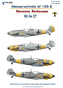 Decal 1/48 Bf-109 E III/JG 27 (Operation Barbarossa) (Colibri Decals)