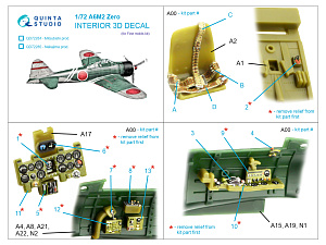 A6M2 Zero (Mitsubishi Prod.) 3D-Printed & coloured Interior on decal paper (Fine molds)