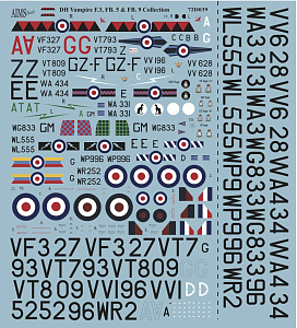 Decal 1/72 de Havilland Vampire F.3, FB.5 & FB.9 Collection (Aims)