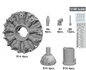 Additions (3D resin printing) 1/48 Boeing B-17G Flying Fortess engines (designed to be used with Hong Kong Models kits)