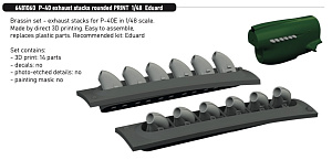 Additions (3D resin printing) 1/48 Curtiss P-40E exhaust stacks rounded 3D-Printed 1/48 (designed to be used with Eduard kits)