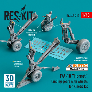 Additions (3D resin printing) 1/48 McDonnell-Douglas F/A-18A/F/A-18B/F/A-18C/F/A-18D Hornet landing gears with wheels (ResKit)